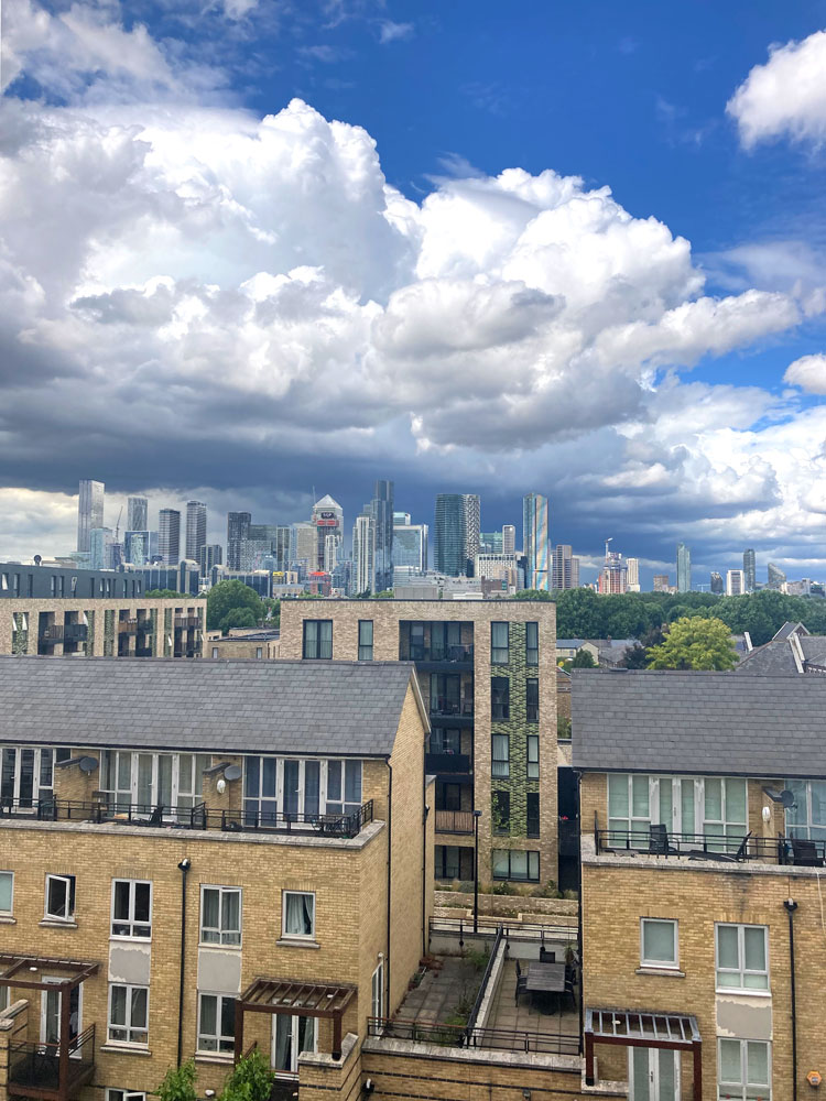 View North from St. Davids Square towards Canary Wharf and beyond